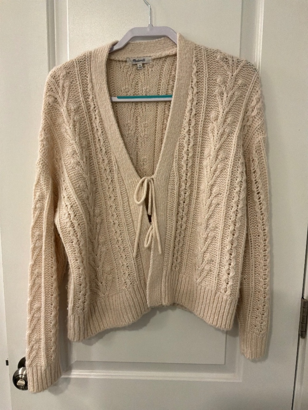 Madewell tie front cable cardigan sweater